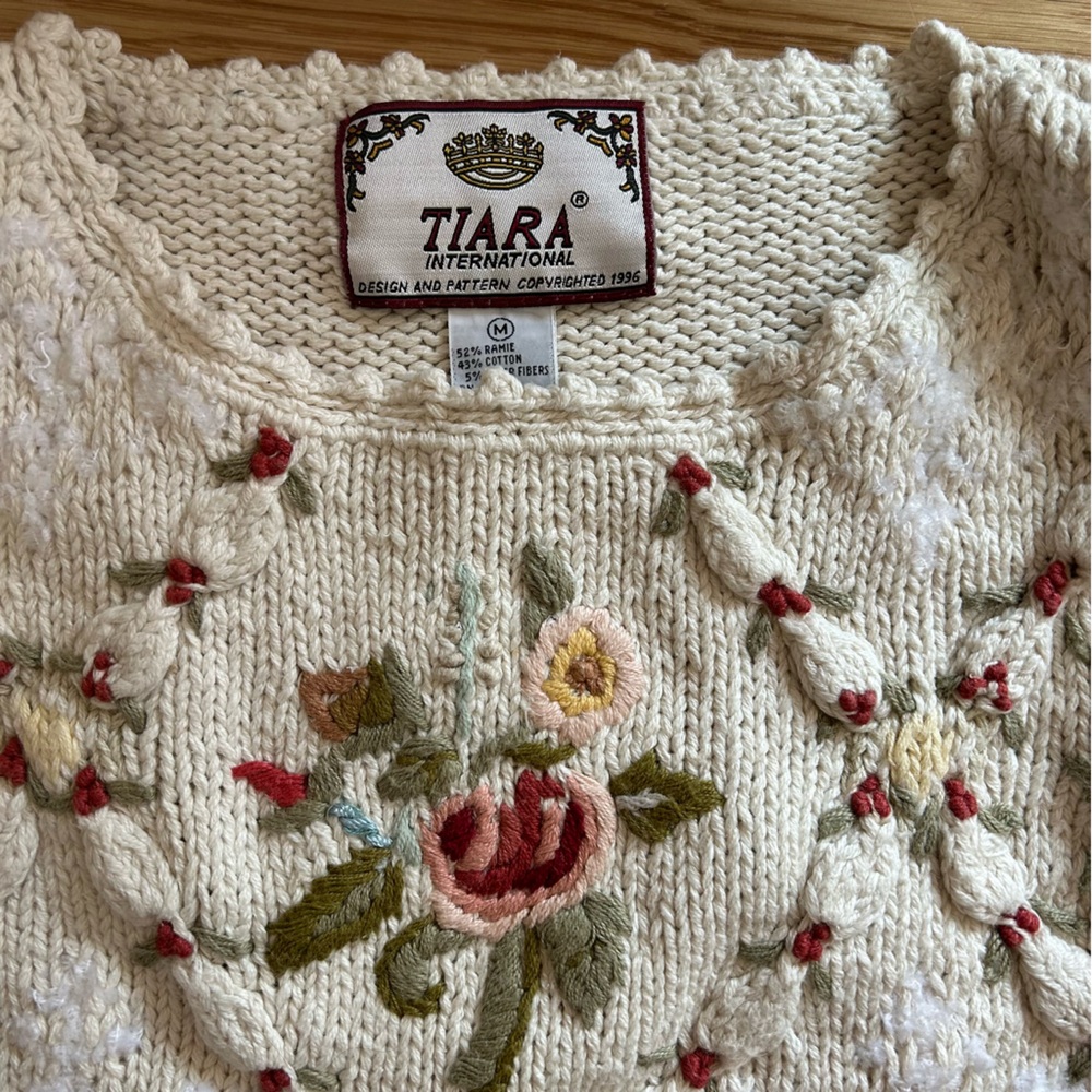 Tiara Women's Floral Knit Sweater - Cream with Multicolor Accents - Picture 3 of 5